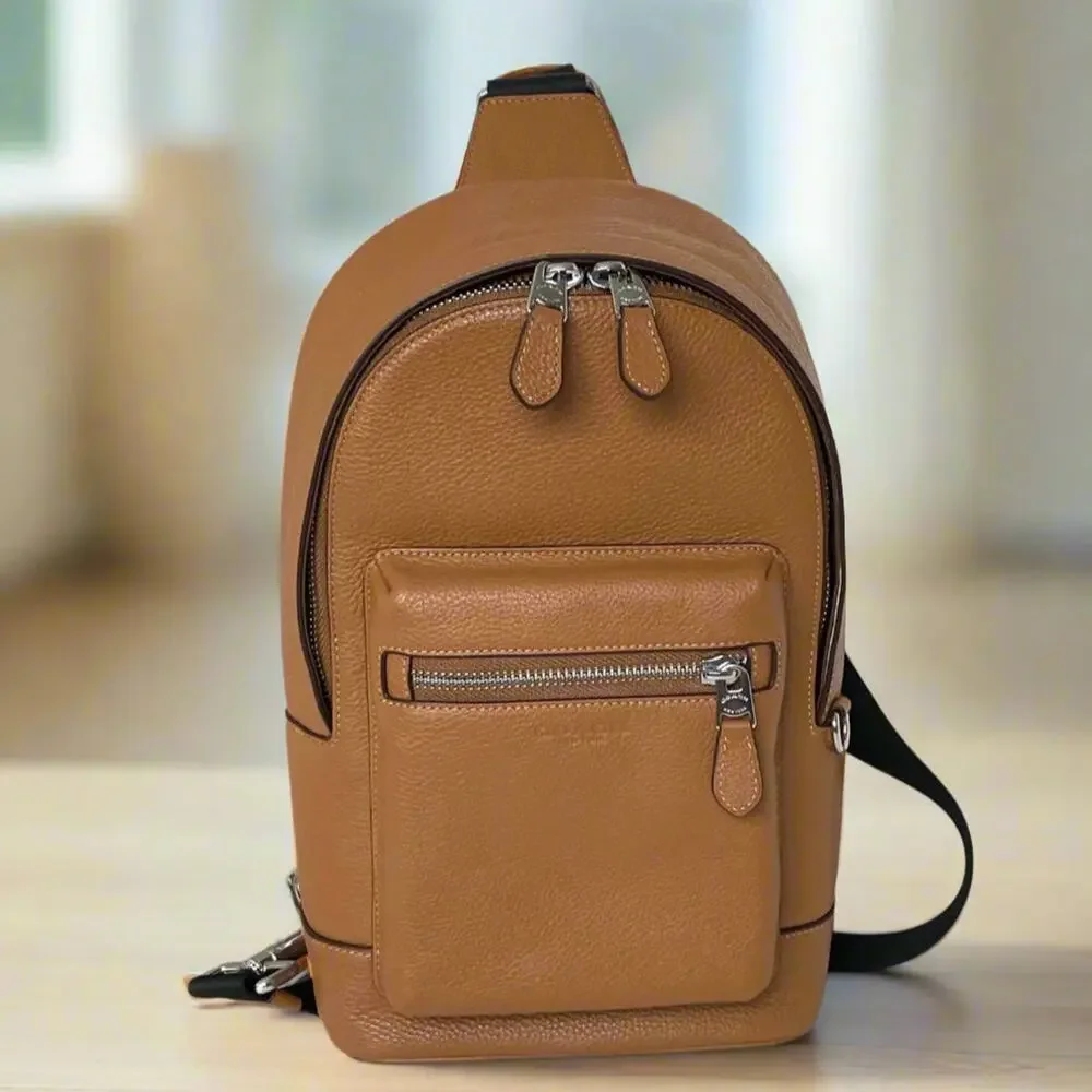 Coach West Pack Brown Pebbled Leather Sling Backpack 2540